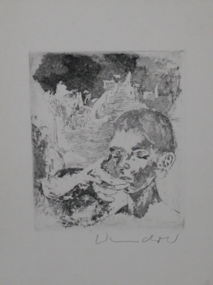 Radierung Und Aquatinta Wandrer - Fürsorglicher Vater