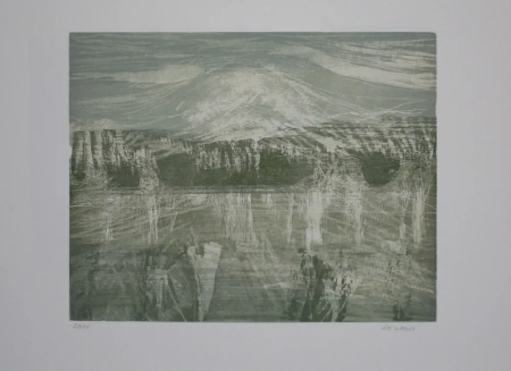 Holzschnitt Wolf - Landschaft