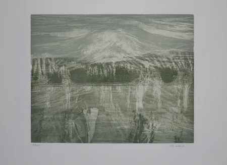 Holzschnitt Wolf - Landschaft