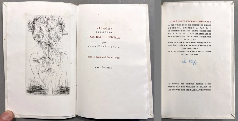 Illustriertes Buch Wols - Sartre. VISAGES. 4 pointes-sèches de Wols. 1 des 15 ex. sur Chine (1948)