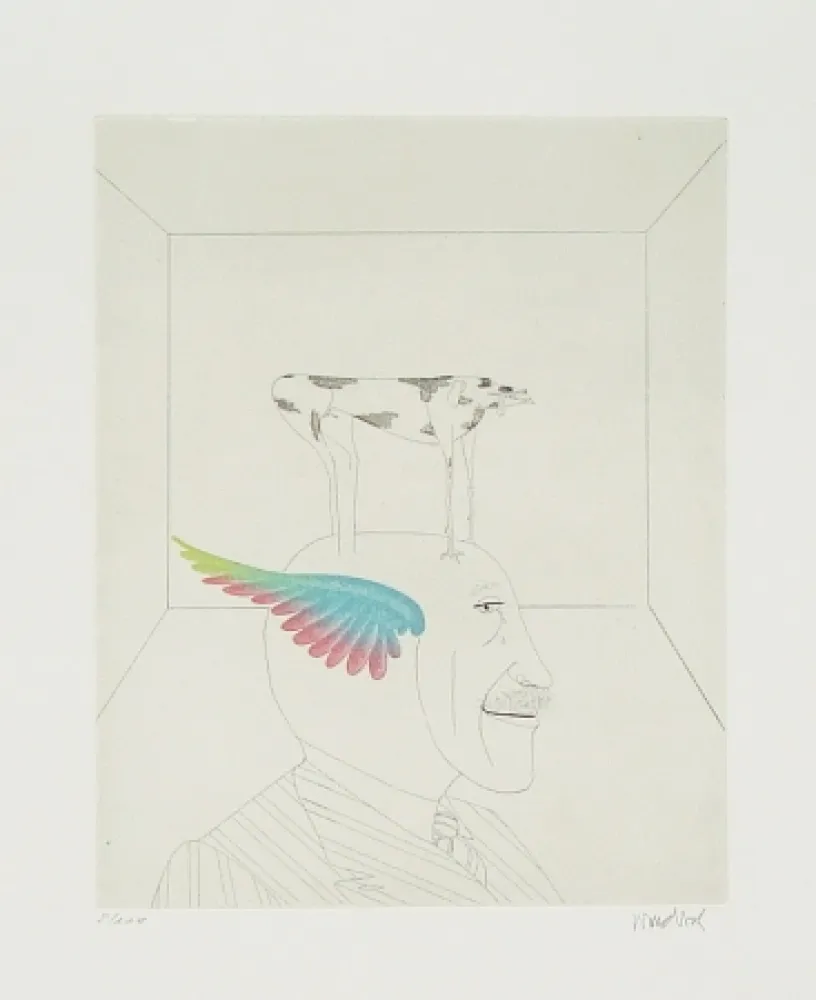 Radierung Und Aquatinta Wunderlich - Autoportrait au chien