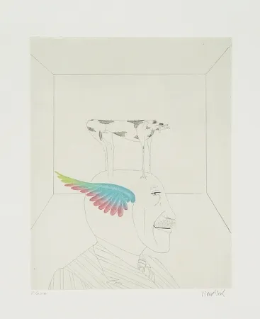 Radierung Und Aquatinta Wunderlich - Autoportrait au chien