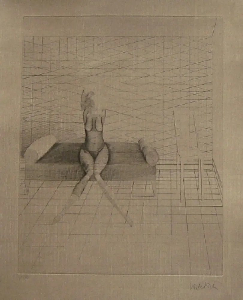 Radierung Und Aquatinta Wunderlich - Jutta sur le canapé du studio