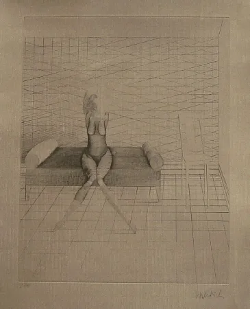 Radierung Und Aquatinta Wunderlich - Jutta sur le canapé du studio