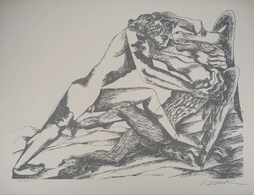 Lithographie Zadkine - Mythologie Hercule et une jument de Diomède